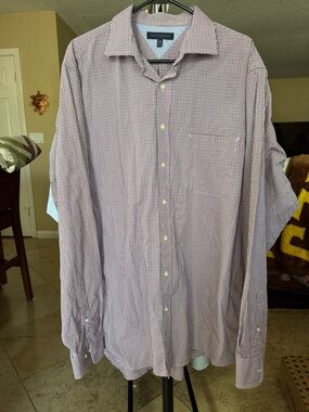 Tommy Bahama Men's Small Red, White and Blue Micro-Check Dress Shirt